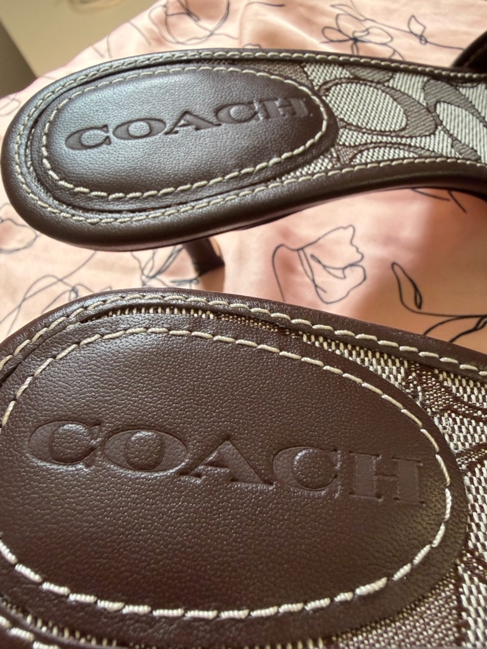 Coach Brown Logo-Print Heeled Slide with Gold Buckle - Picture 8 of 9